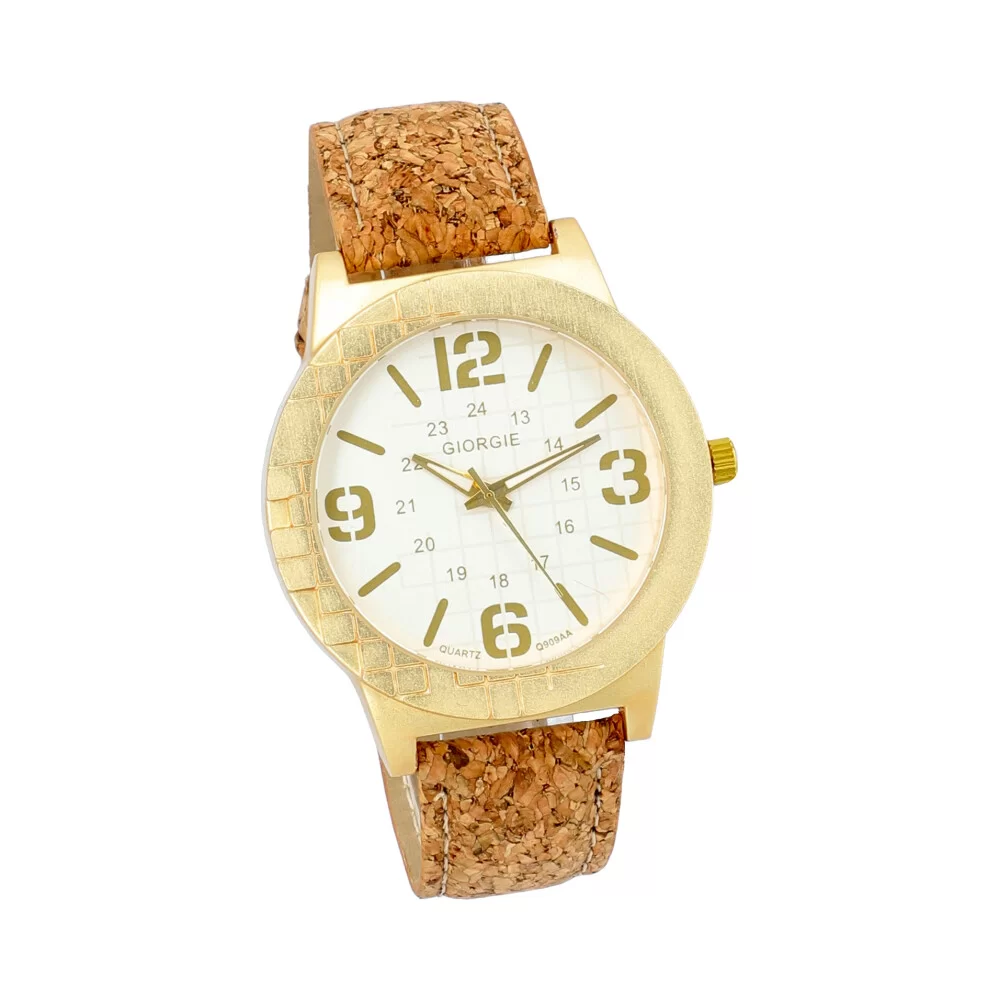 Relógio de cortiça Q909AA - GOLD - ModaServerPro