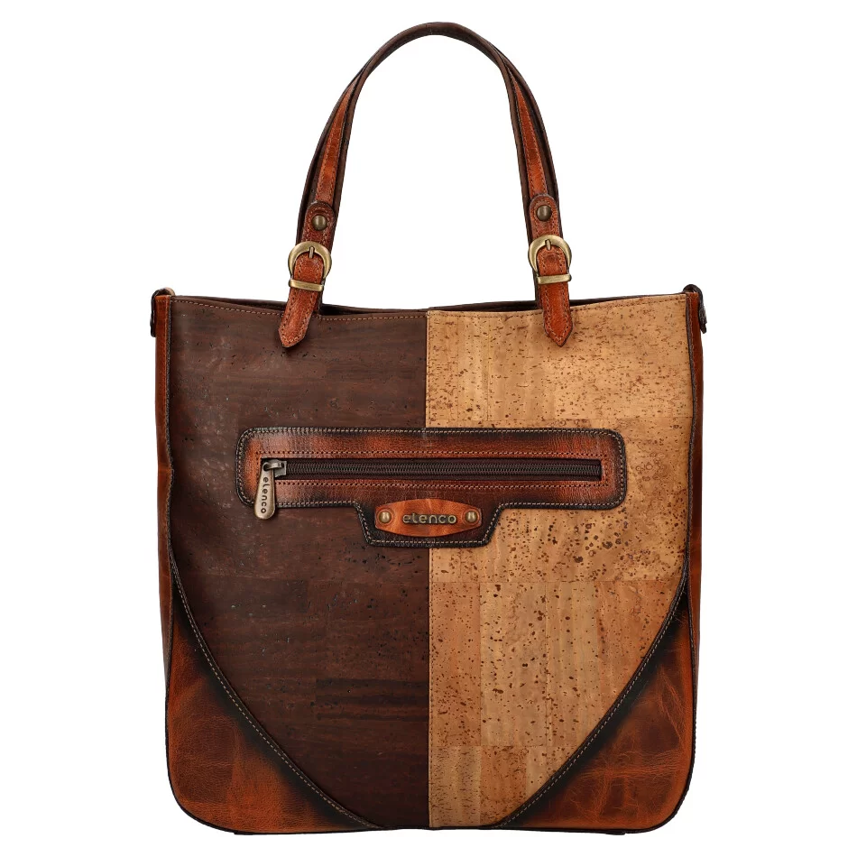 Handbag in cork and leather EL003338 - BROWN - ModaServerPro