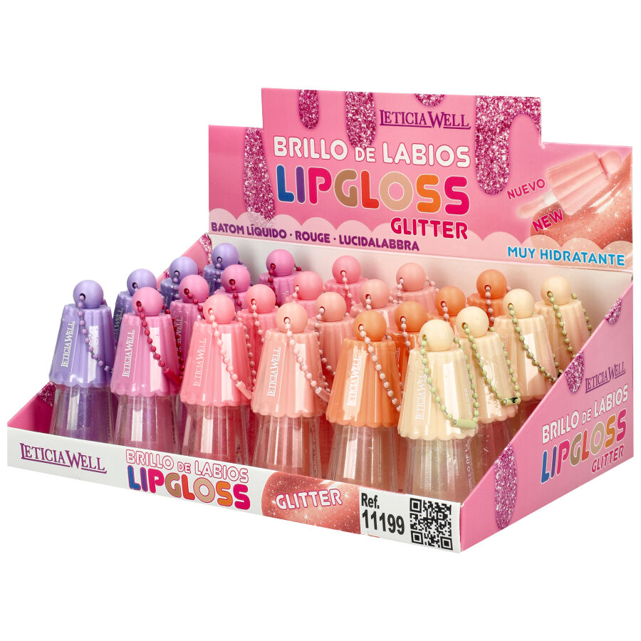Pack 24 Pcs Lip Gloss with Glitter - Letícia Well - 11199 MULTICOLORE ModaServerPro